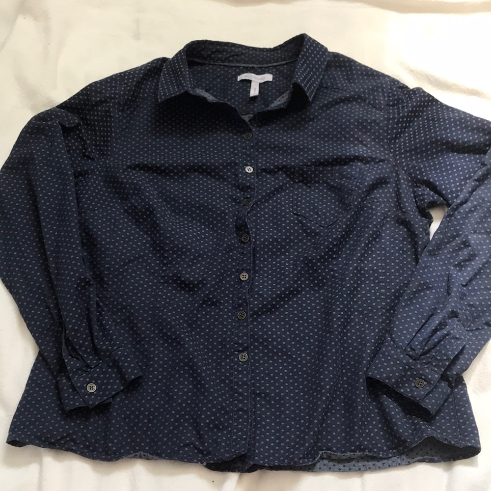 Curvy Cut Denim Polka Dot Button Down Shirt US 14